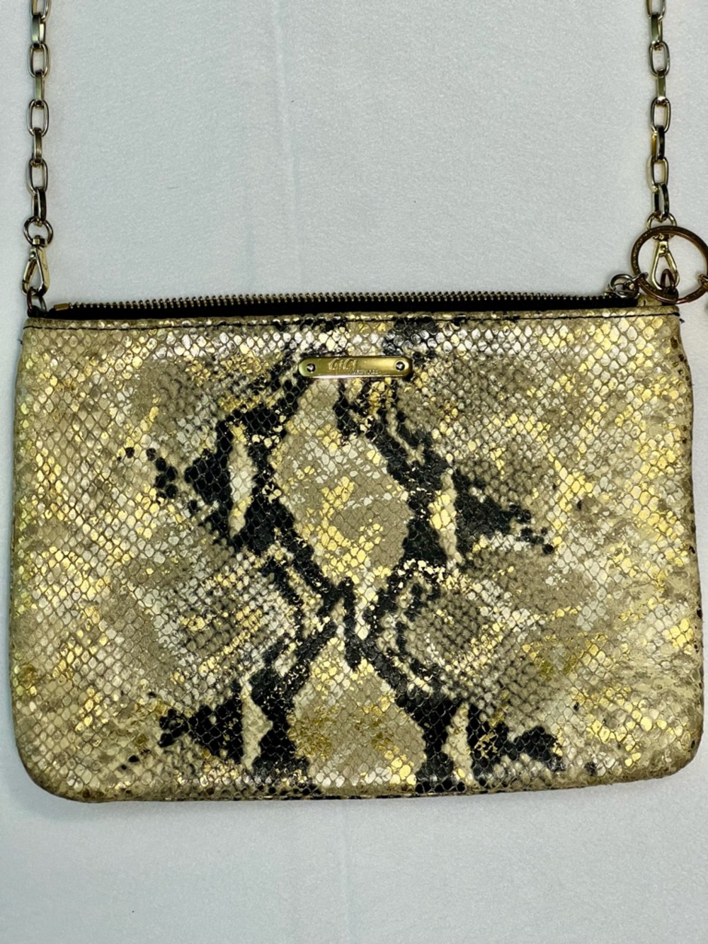 Gigi New York Gold and Black Python Leather Crossbody Bag Purse